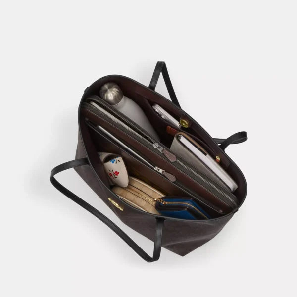 Coach City Tote Bag In Signature Canvas Lt Khaki Lt Saddle - Image 4