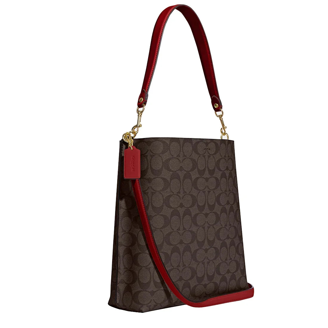 Mollie Bucket Bag 22 In Signature Canvas in Brown / Red - Image 4