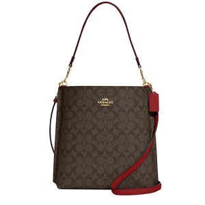 Mollie Bucket Bag 22 In Signature Canvas in Brown / Red