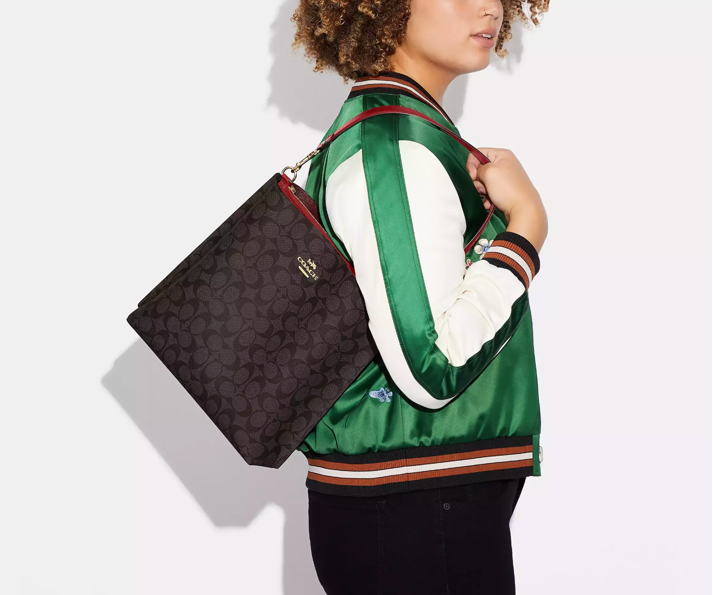 Mollie Bucket Bag 22 In Signature Canvas in Brown / Red - Image 3