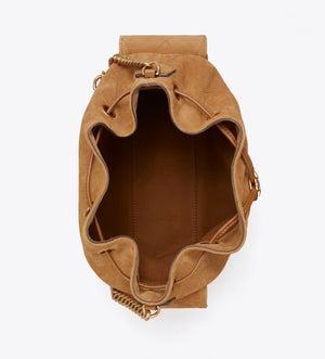 CHARLIE QUILTED SUEDE DRAWSTRING SHOULDER BAG