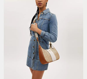 Teri Hobo Bag in Signature Canvas with Stripe - original Coach - Dazz