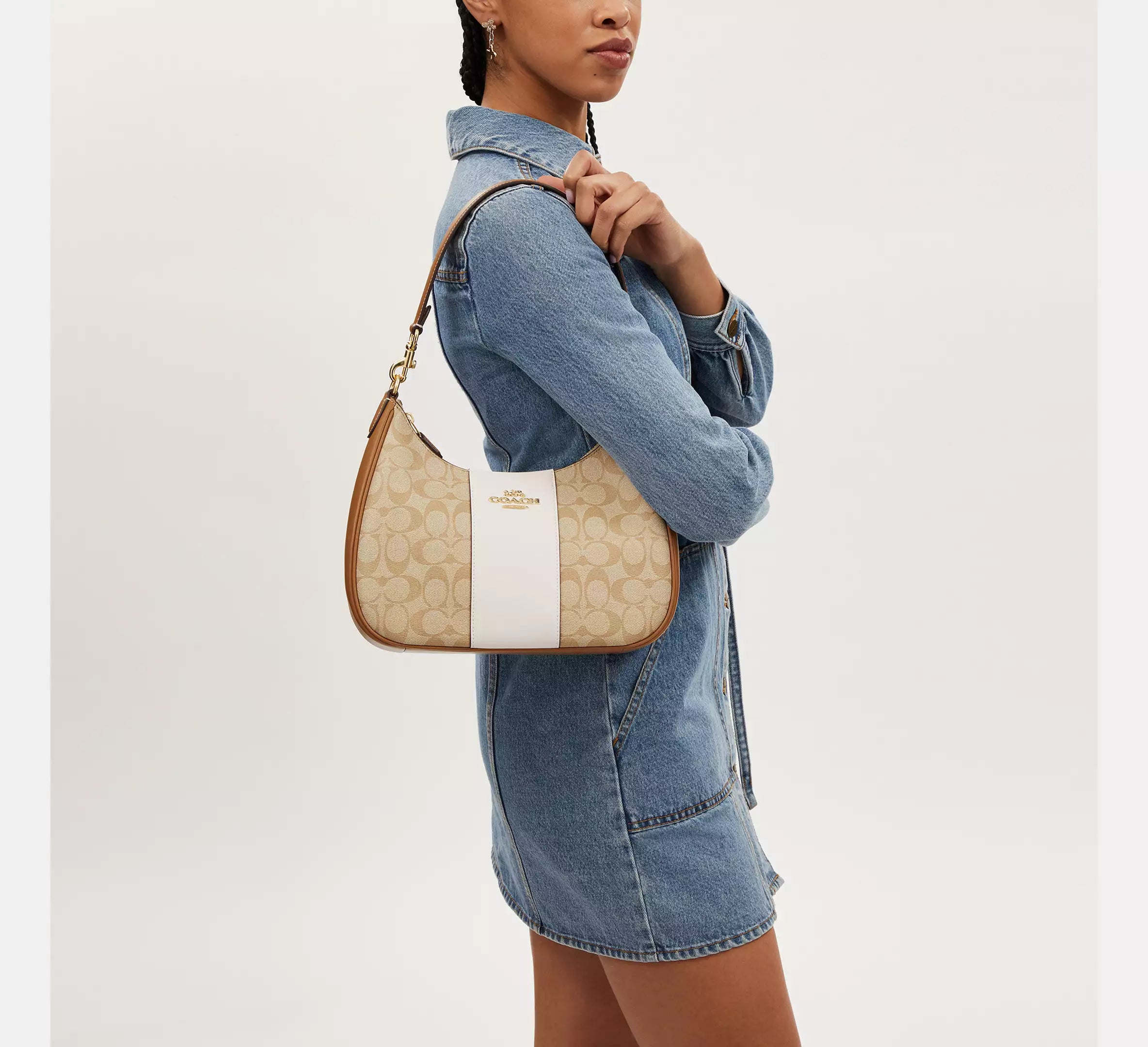 Teri Hobo Bag in Signature Canvas with Stripe - original Coach - Dazz