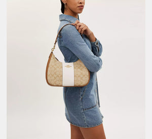 Teri Hobo Bag in Signature Canvas with Stripe - original Coach - Dazz
