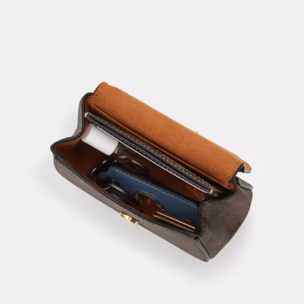 Coach Morgan Card Case On A Chain In Blocked Signature Canvas Walnut Black - Image 5