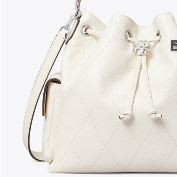 Tory Burch CHARLIE QUILTED DRAWSTRING SHOULDER BAG Light Cream - Image 3