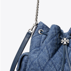 Tory Burch CHARLIE QUILTED Denim DRAWSTRING SHOULDER BAG - Image 4