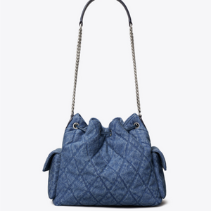 Tory Burch CHARLIE QUILTED Denim DRAWSTRING SHOULDER BAG - Image 3