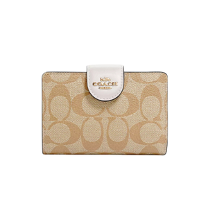Coach Medium Corner Zip Wallet In Signature Canvas Gold/Light Khaki/Chalk