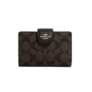 Coach Medium Corner Zip Wallet In Signature Canvas Gold/Brown/Black