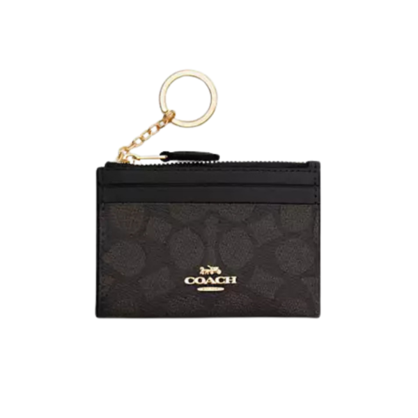 Coach Mini Skinny Id Case Signature Canvas/Gold/Walnut/brown
