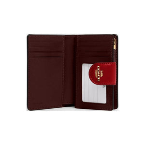 Coach Medium Corner Zip Wallet In Signature Canvas Gold/Khaki/1941 Red - Image 2