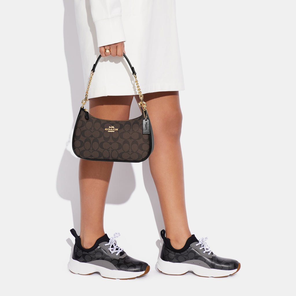 Coach Teri Shoulder Bag In Signature Canvas Brown Black - Image 5