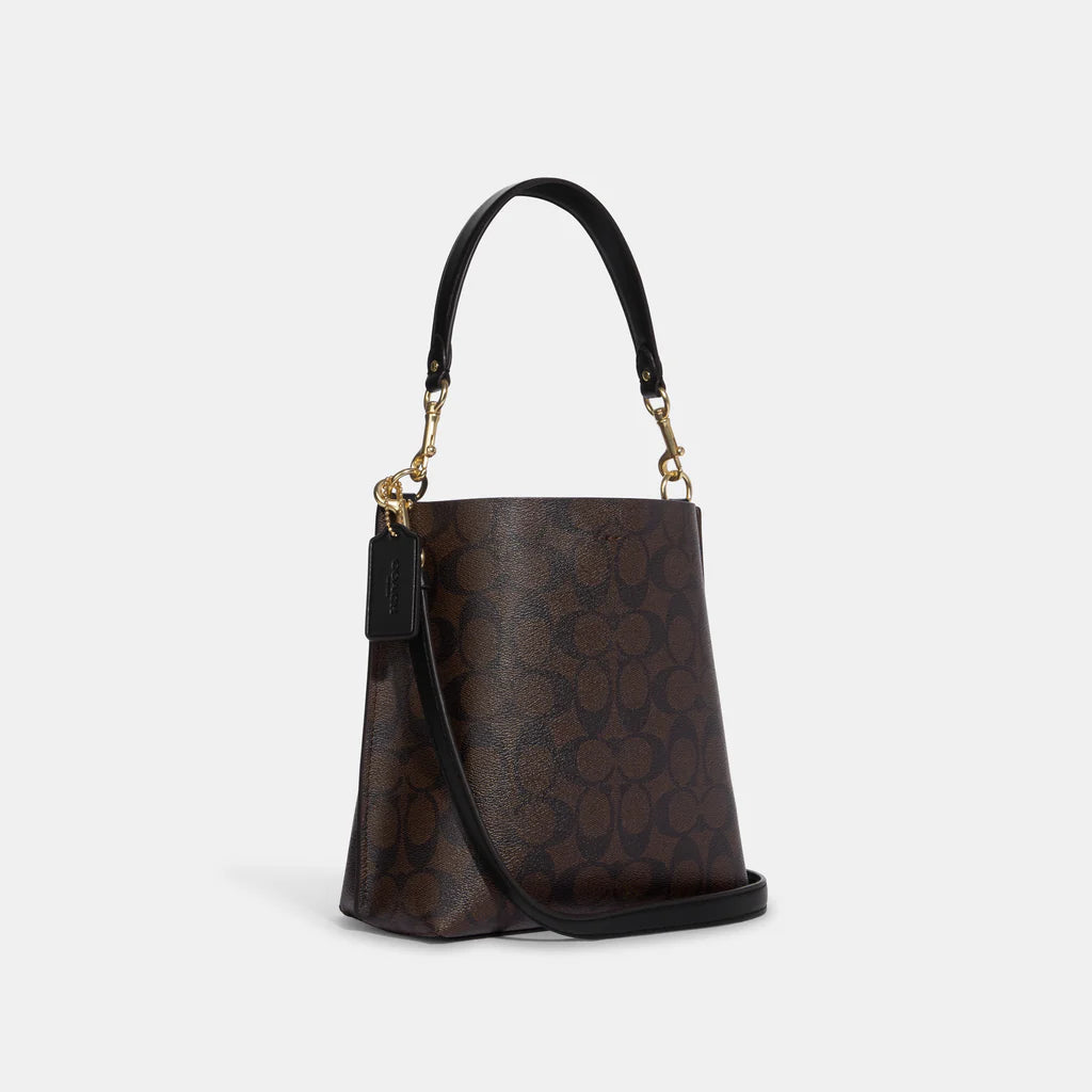 Coach Mollie Bucket Bag 22 In Signature Canvas Brown Black - Image 2