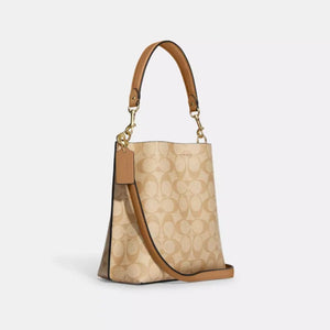 Coach Mollie Bucket Bag 22 In Signature Canvas Light Khaki Light Saddle - Image 2