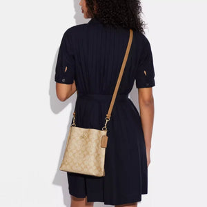 Coach Mollie Bucket Bag 22 In Signature Canvas Light Khaki Light Saddle - Image 6