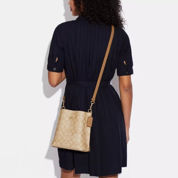 Coach Mollie Bucket Bag 22 In Signature Canvas Light Khaki Light Saddle - Image 6
