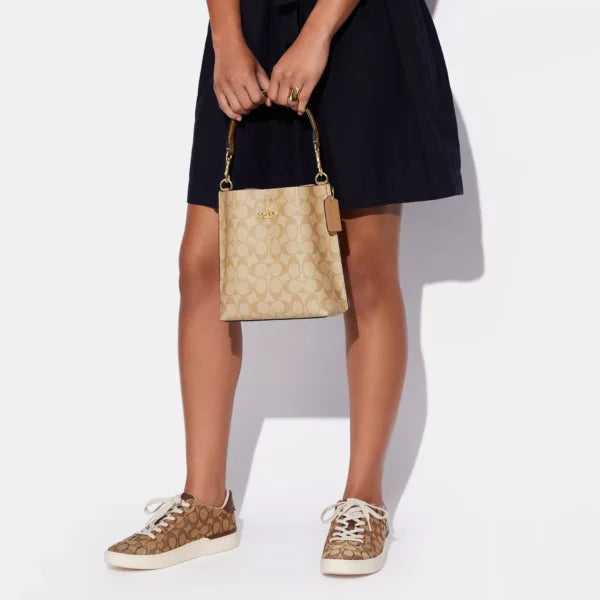 Coach Mollie Bucket Bag 22 In Signature Canvas Light Khaki Light Saddle - Image 7