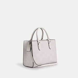Coach Maggie Small Tote Bag In Blocked Signature Canvas White Chalk - Image 4