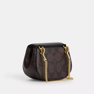 Coach Morgan Card Case On A Chain In Blocked Signature Canvas Walnut Black - Image 2