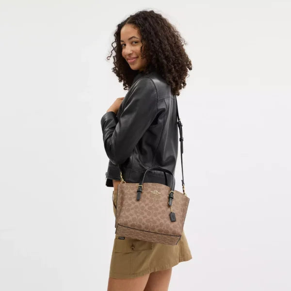 Coach Mollie Tote Bag 25 In Signature Canvas Tan Black - Image 2
