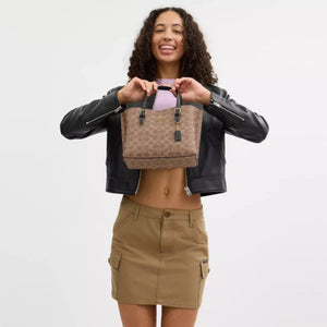 Coach Mollie Tote Bag 25 In Signature Canvas Tan Black - Image 3