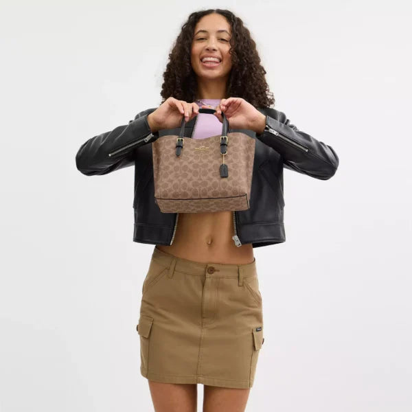 Coach Mollie Tote Bag 25 In Signature Canvas Tan Black - Image 3