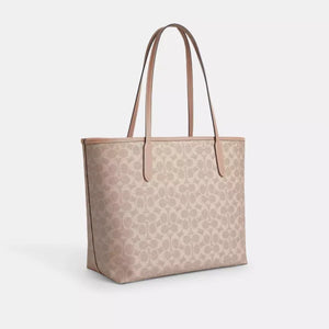Coach City Tote Bag In Signature Canvas Sand Taupe - Image 2