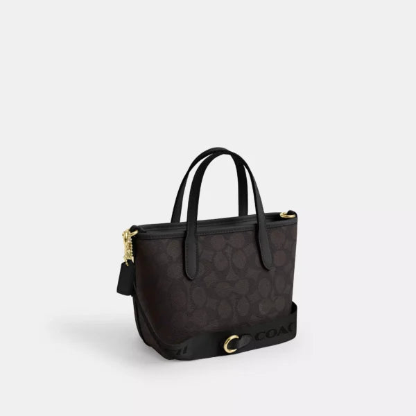 Coach City Mini Tote Bag In Signature Canvas Walnut Black - Image 4