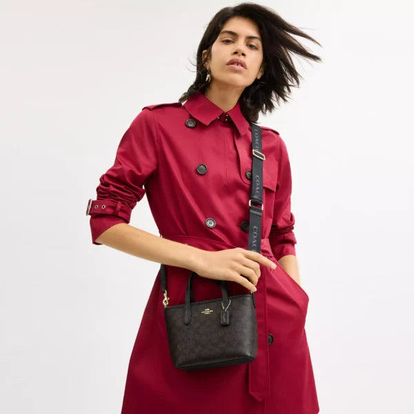 Coach City Mini Tote Bag In Signature Canvas Walnut Black - Image 2