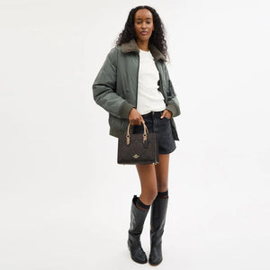 Coach Maggie Small Tote Bag In Blocked Signature Canvas Walnut Tan - Image 5