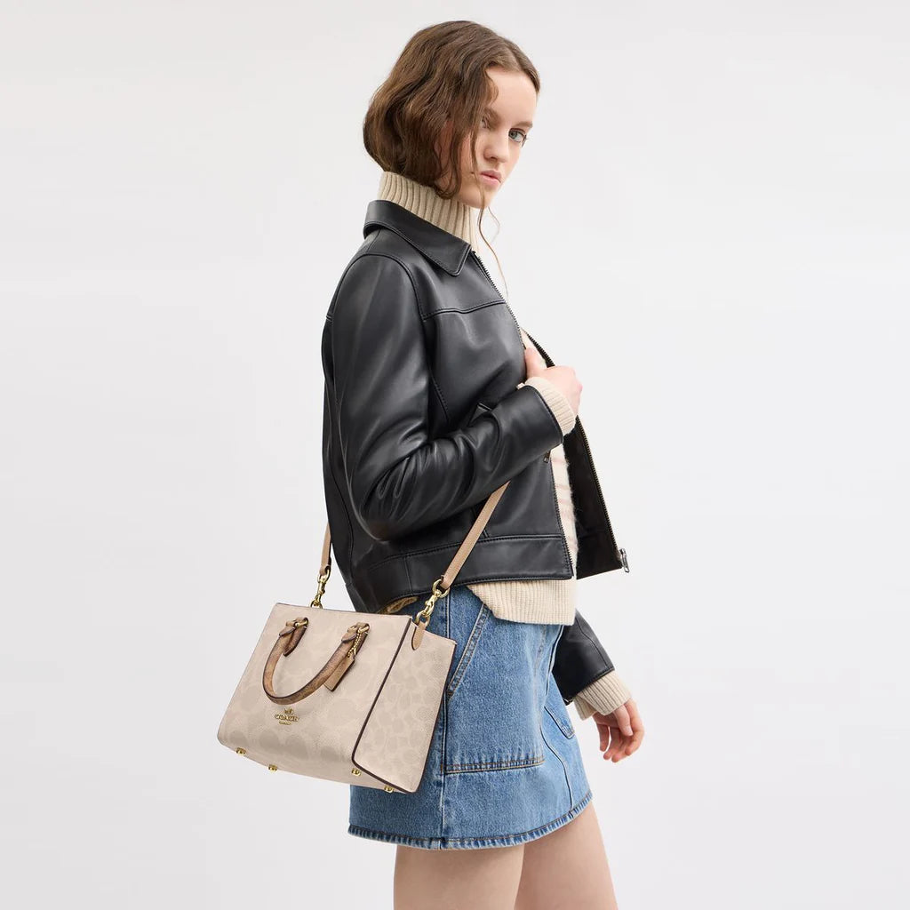 Coach Maggie Small Tote Bag In Blocked Signature Canvas Sand Tan - Image 4