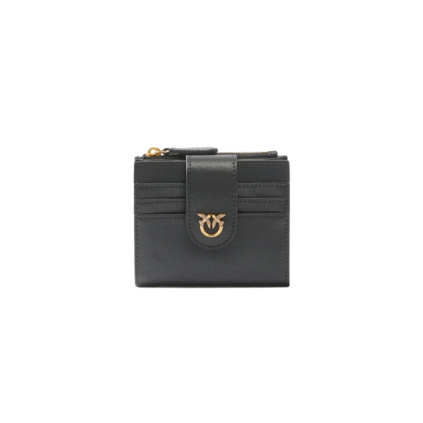 Pinko Small smooth leather wallet with logo Black