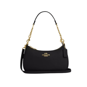 Coach Teri Shoulder Bag In pebbled leather Gold Black