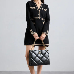TORY BURCH KIRA DIAMOND HOBO HANDBAG BLACK - Image 7