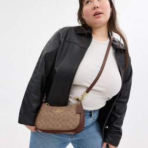Coach Teri Shoulder Bag In Signature Canvas Tan Brown - Image 5